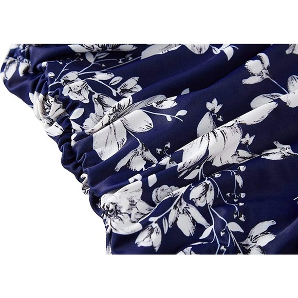 Blue & White Floral Swimsuit Tummy Control Swimwear V Neck Bathing Suit XXL - Picture 6 of 7